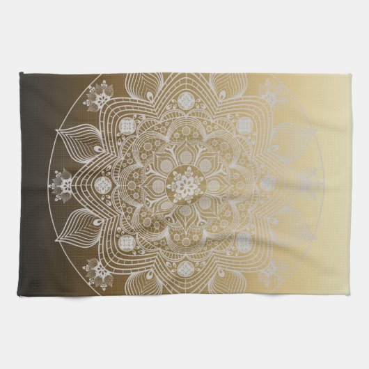 Bloemen, bladeren, witte kant, Floral Mandala op g Theedoek (Horizontaal)