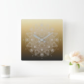 Bloemen, bladeren, witte kant, Floral Mandala op g Vierkante Klok (Huis)