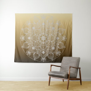Bloemen, bladeren, witte kant, Floral Mandala op g Wandkleed