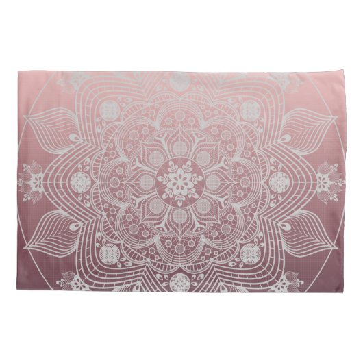 Bloemen, bladeren, witte kant, Floral Mandala op r Kussensloop (Achterkant-Links)