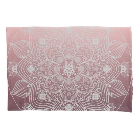 Bloemen, bladeren, witte kant, Floral Mandala op r Kussensloop (Voorkant-Links)