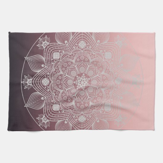 Bloemen, bladeren, witte kant, Floral Mandala op r Theedoek (Horizontaal)