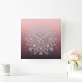 Bloemen, bladeren, witte kant, Floral Mandala op r Vierkante Klok (Huis)