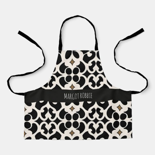 Bloemen bladeren zwart modern patroon schort (Voorkant)