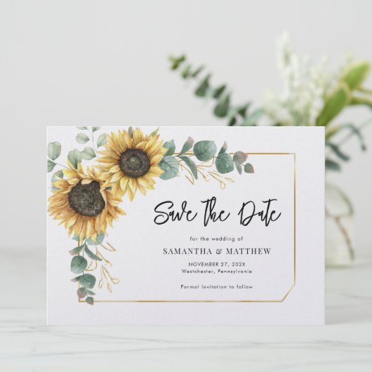 Bloemen Bladergroen Zonnebloem Save The Date (Staand voorkant)