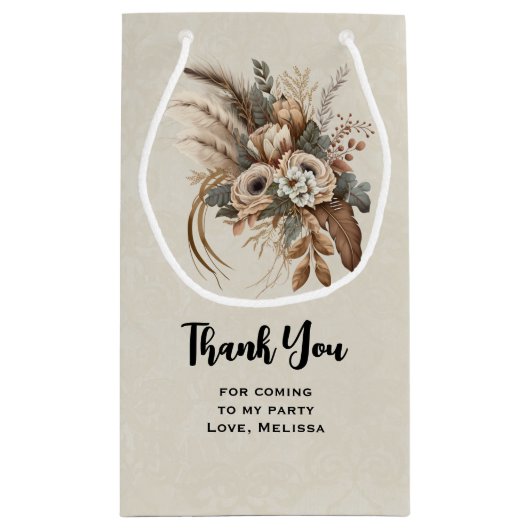 Bloemen Bladgroen en Veren Party Dank u Klein Cadeauzakje (Achterkant)