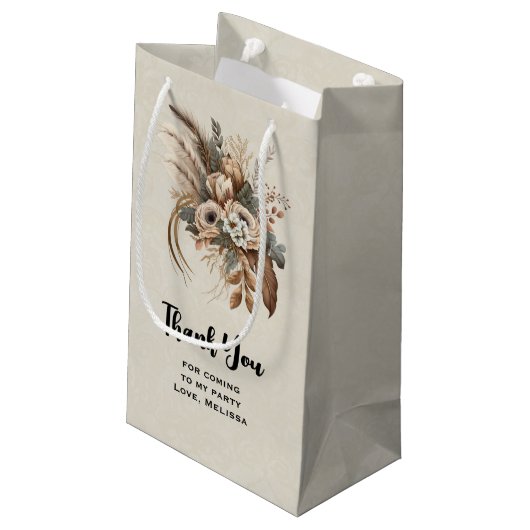 Bloemen Bladgroen en Veren Party Dank u Klein Cadeauzakje (Achterkant Gekanteld)