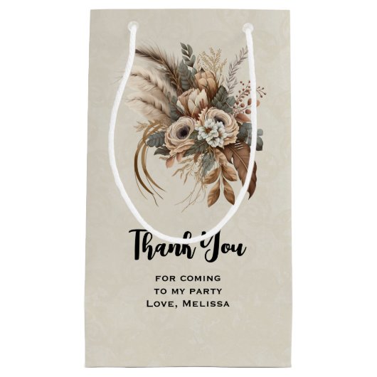 Bloemen Bladgroen en Veren Party Dank u Klein Cadeauzakje (Voorkant)
