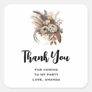 Bloemen Bladgroen en Veren Party Dank u Vierkante Sticker