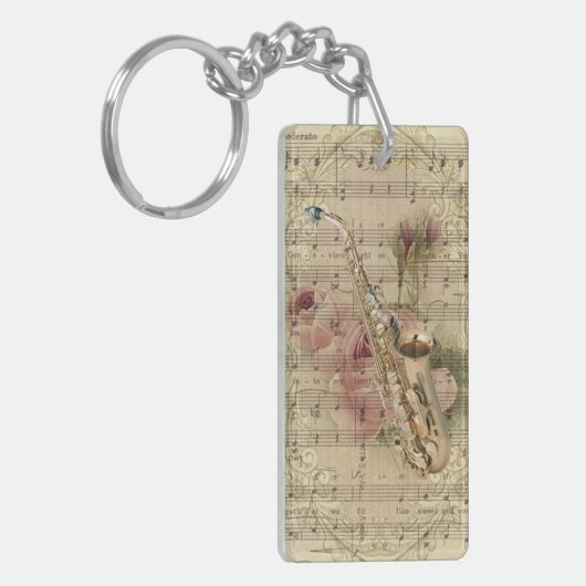  Bloemen Bladmuziek Saxofoon Sleutelhanger (Voorkant Links)