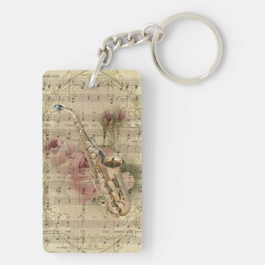Bloemen Bladmuziek Saxofoon Sleutelhanger (achterkant)