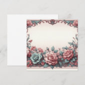 Bloemen Blank Kaart Sjabloon, Stoffelijk Roos Turq (Voorkant / Achterkant)