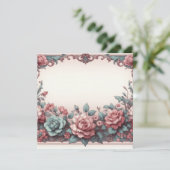 Bloemen Blank Kaart Sjabloon, Stoffelijk Roos Turq (Staand voorkant)