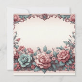 Bloemen Blank Kaart Sjabloon, Stoffelijk Roos Turq (Voorkant)