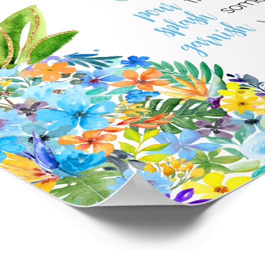 Bloemen Blauw Ananas Baby shower Moeder Osa Bar Poster (Hoek)