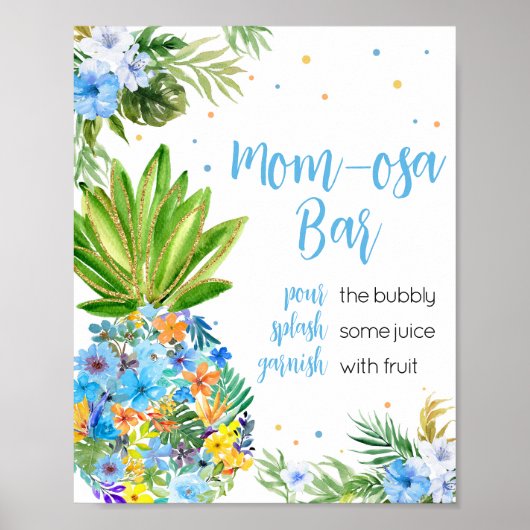 Bloemen Blauw Ananas Baby shower Moeder Osa Bar Poster (Voorkant)