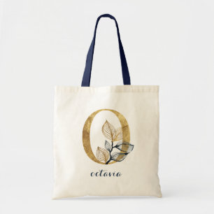 Bloemen Blauw Blauw Blad Plant Monogram Letter "O" Tote Bag