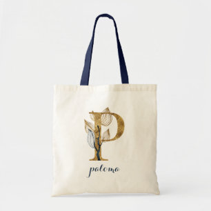 Bloemen Blauw Blauw Blad Plant Monogram Letter "P" Tote Bag