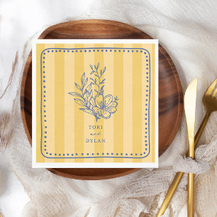Bloemen Blauw Boeket Streep Bruiloft Servet