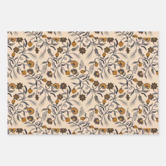 Bloemen blauw en goud bruiloft inpakpapier vel (Voorkant 3)