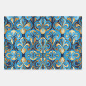  Bloemen Blauw en Goud Gevormde Papieren. Inpakpapier Vel (Voorkant 2)