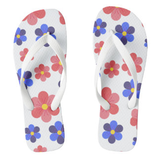Bloemen blauw en rood voor leuke strandkleding teenslippers