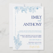 Bloemen blauw en wit bruiloft uitnodiging (Voorkant)