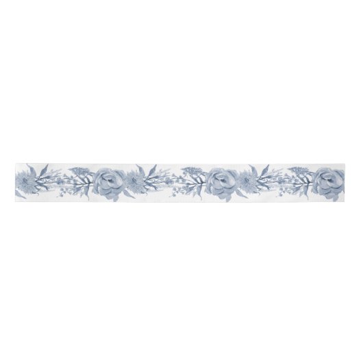 Bloemen Blauw en Wit Chinoiserie Pioen Bridal Satijnen Lint (Voorkant)