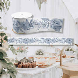 Bloemen Blauw en Wit Chinoiserie Pioen Bridal Satijnen Lint