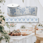 Bloemen Blauw en Wit Chinoiserie Vassen Bruids Satijnen Lint