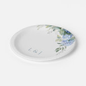 Bloemen Blauw en Wit Hydrangea Evenement Bruiloft Papieren Bordje (Gekanteld)