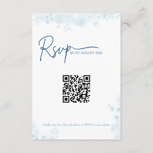 Bloemen Blauw en Wit Trouwdetails en RSVP (Achterkant)