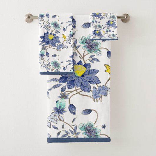Bloemen blauw & geel bad handdoek (Insitu)