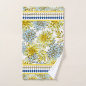 Bloemen Blauw Gele Dahlia's met Patterned Trim Bad Handdoek (Handdoek)