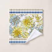 Bloemen Blauw Gele Dahlia's met Patterned Trim Bad Handdoek (Wasdoekje)
