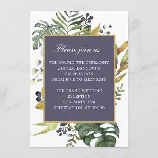 Bloemen Blauw & Groen, Gouden Ampersand RECEPTIE Informatiekaartje (Achterkant)