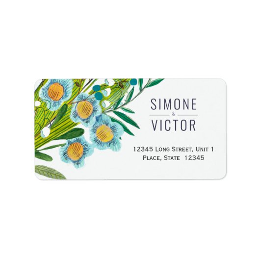 Bloemen blauw & groen Lily of Valley Wedding Etiket (Voorkant)