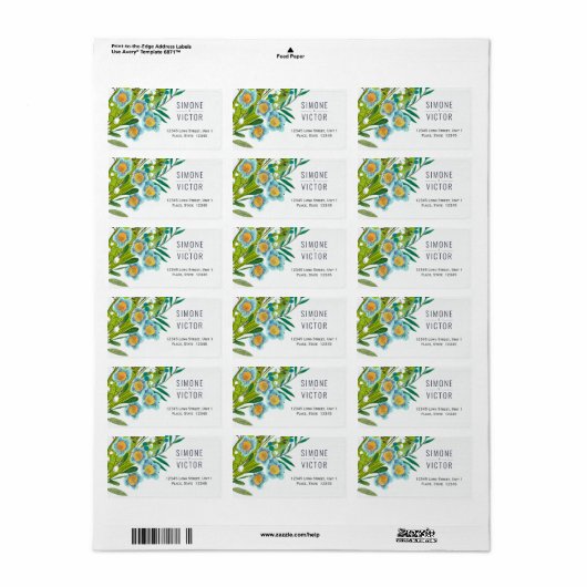 Bloemen blauw & groen Lily of Valley Wedding Etiket (Full Sheet)