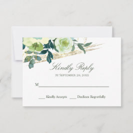 Bloemen Blauw Ivoor Goud Turquoise Elegant Bruilof RSVP Kaartje