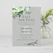 Bloemen Blauw Ivoor Grijs Turquoise Rustieke Bruil Save The Date (Staand voorkant)