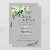 Bloemen Blauw Ivoor Grijs Turquoise Rustieke Bruil Save The Date (Voorkant / Achterkant)