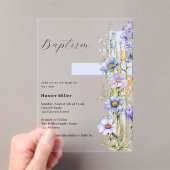 Bloemen blauw kruis jongen helder Doopsel Acryl Uitnodigingen (Insitu (Draagbaar))