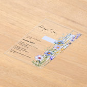 Bloemen blauw kruis jongen helder Doopsel Acryl Uitnodigingen (Laagn)