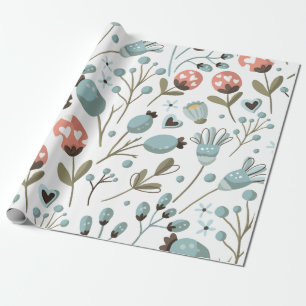 Bloemen Blauw Lente Patroon Bruiloft Cadeaupapier