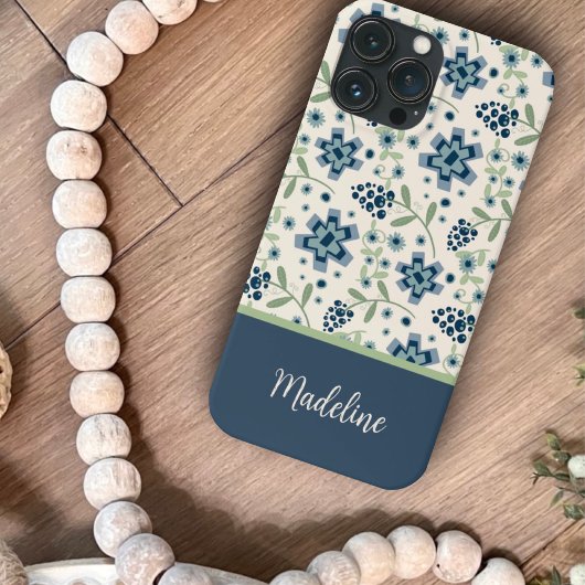Bloemen Blauw Patroon Trendy Inspirivity Case-Mate iPhone Case
