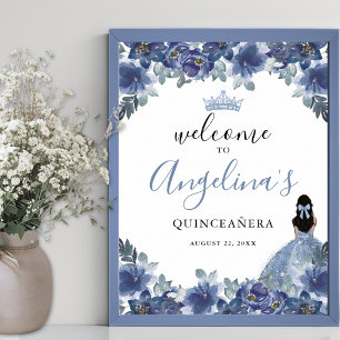 Bloemen Blauw Quinceanera Welkomstbord Poster