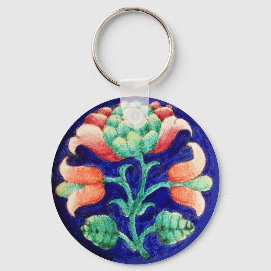 BLOEMEN, blauw roze groen Sleutelhanger (Voorkant)