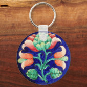 BLOEMEN, blauw roze groen Sleutelhanger (Voorkant)