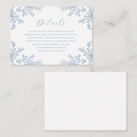  Bloemen Blauw Trouwdetails Informatiekaartje (Voorkant / Achterkant)