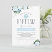 Bloemen| Blauw | uitnodiging tot doop (Staand voorkant)
